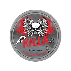 Killa Nicopods Blueberry tobacco-free nicotine pouches can with skull and wings design