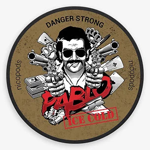 Pablo Snus Nicopods Danger Strong Ice Cold flavor nicotine pouches with bold graphic design and 50mg nicotine strength.