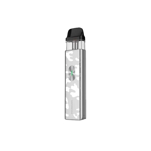Vaporesso XROS 4 Mini Kit portable vaping device with advanced coil and 1000mAh battery in camo silver design