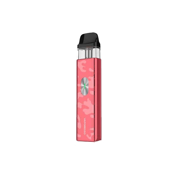 Vaporesso XROS 4 Mini Kit compact red camo vaping device with 1000mAh battery and mesh pod cartridge