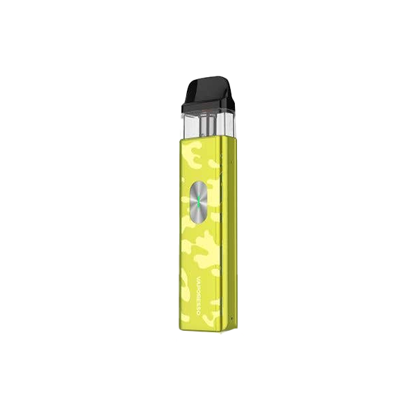 Vaporesso XROS 4 Mini Kit yellow camo portable vaping device with 1000mAh battery and mesh pod cartridge