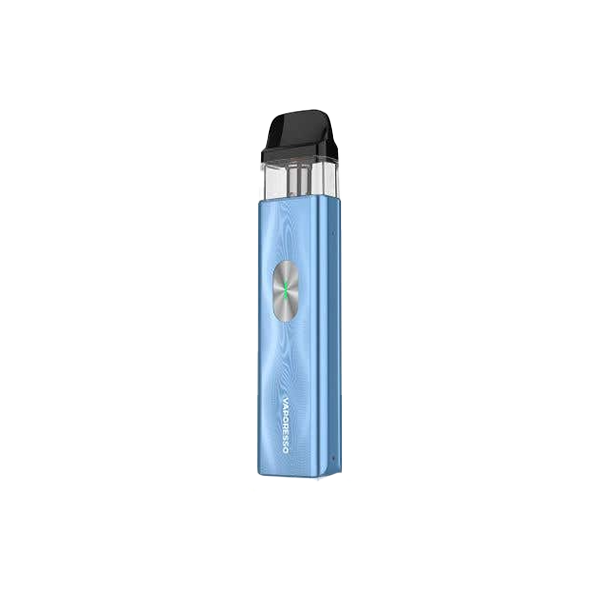 Vaporesso XROS 4 Mini Kit portable vaping device in ice blue with 1000mAh battery and advanced coil technology