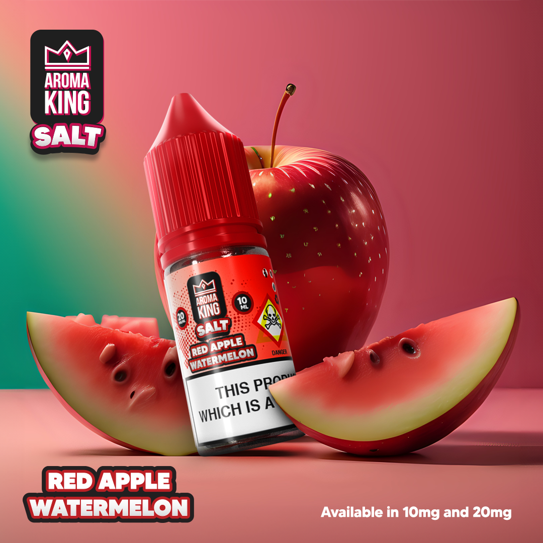 Aroma King Nic Salts 10ml e-liquid bottle with red apple and watermelon flavor, nicotine salt vape juice, 20mg strength, pack of 10.