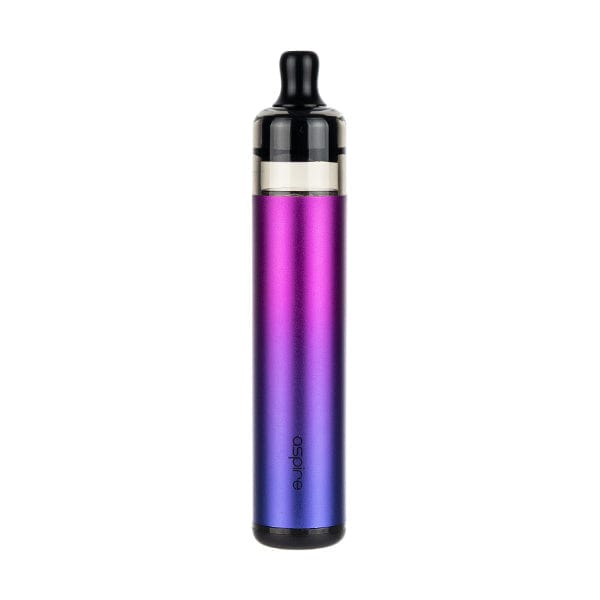 Purple and blue gradient Aspire Flexus Stick Pod Kit vape device with black mouthpiece and clear pod section
