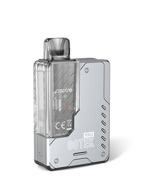 Aspire Gotek Pro compact pod vape kit with 1500mAh battery, draw-activated firing, clear e-liquid window, and adjustable airflow.