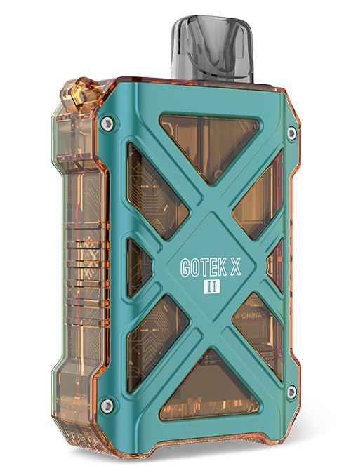 Aspire Gotek X II pod system vape device with teal and transparent orange casing and USB-C charging port