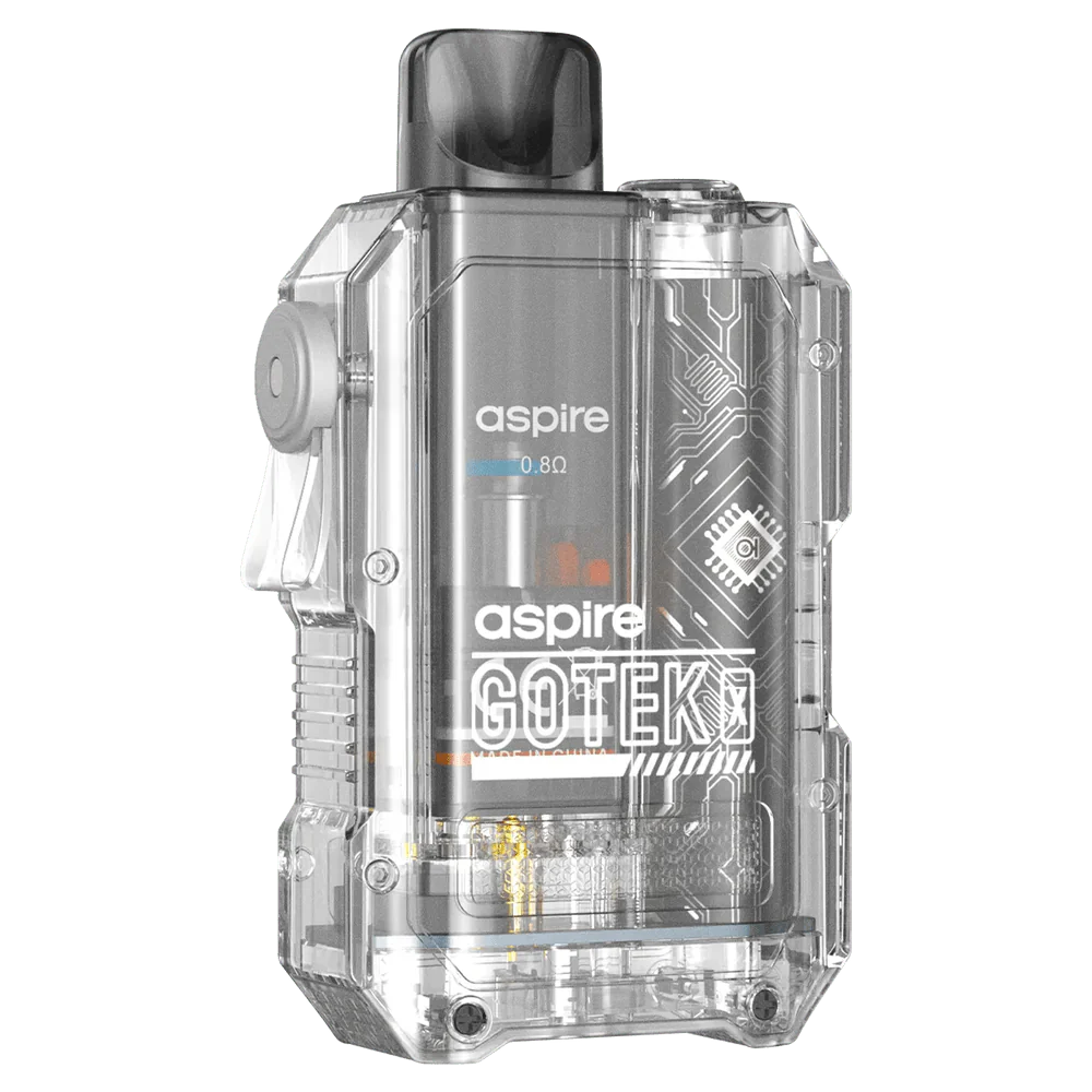 Aspire Gotek X transparent pod kit with 650mAh battery and 0.8 ohm mesh coil for MTL and RDTL vaping