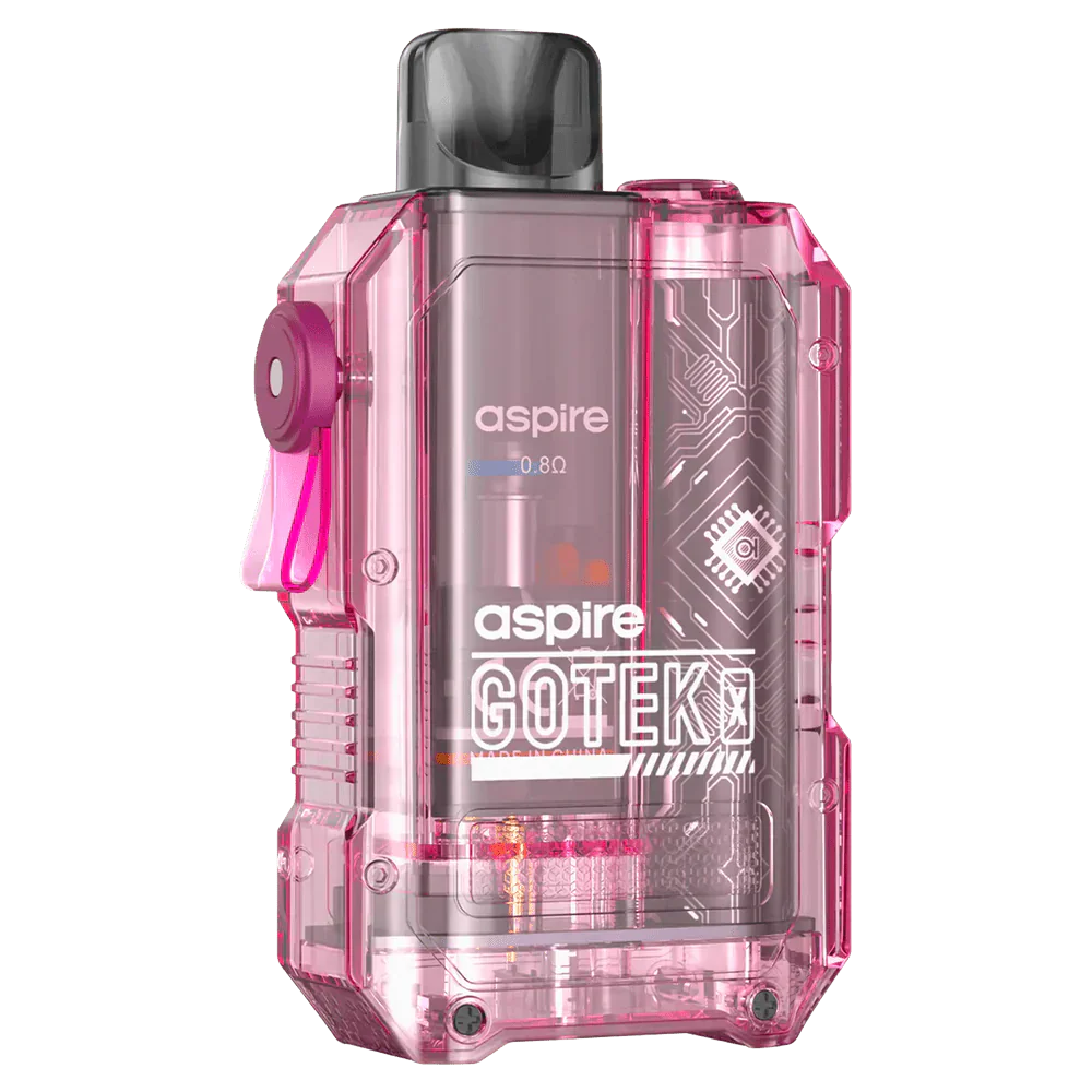 Aspire Gotek X pink translucent pod kit with 0.8 ohm mesh coil and built-in 650mAh battery