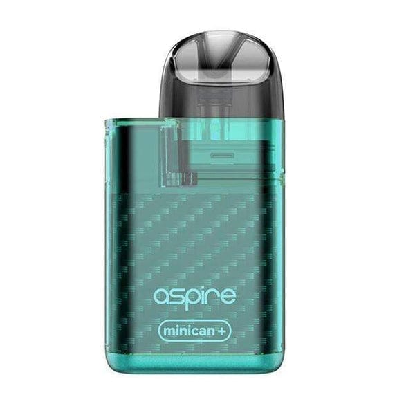 Aspire Minican+ Plus compact pod kit with 850mAh battery and 0.8Ω non-replaceable coil pod in teal color