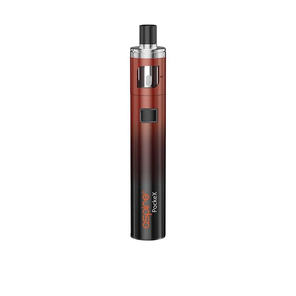 Aspire PockeX Kit Anniversary Edition compact vape device with 0.6Ω coil and 1500mAh battery in red-black gradient finish
