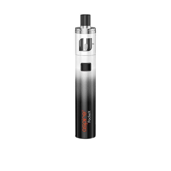 Aspire PockeX Kit Anniversary Edition pocket vape with 0.6Ω coil, 1500mAh battery, and sleek black-to-white gradient design