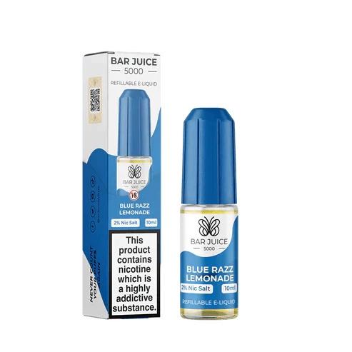 Bar Juice 5000 Blue Razz Lemonade 10ml nic salt e-liquid pack with 2% nicotine content and refillable bottle