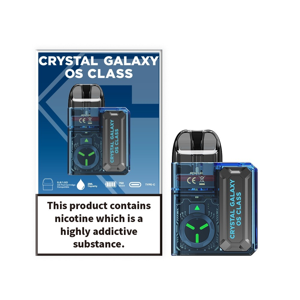 CRYSTAL GALAXY OS CLASS sleek blue pod vape kit with 750mAh battery and replaceable pods