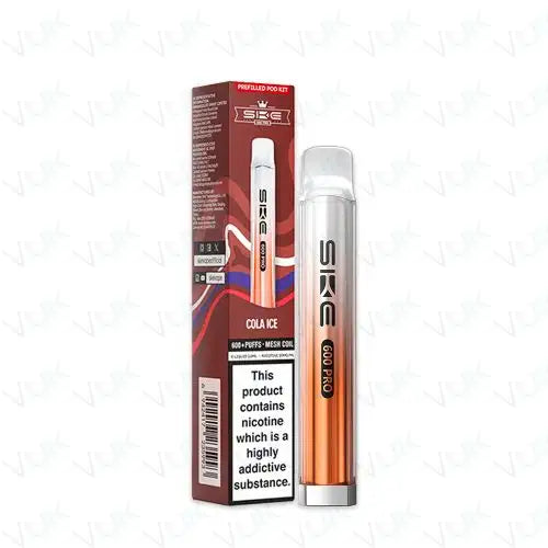 SKE Crystal Bar 600 Pro prefilled disposable vape kit with Cola Ice flavor and mesh coil, 600 puffs, 400mAh battery.