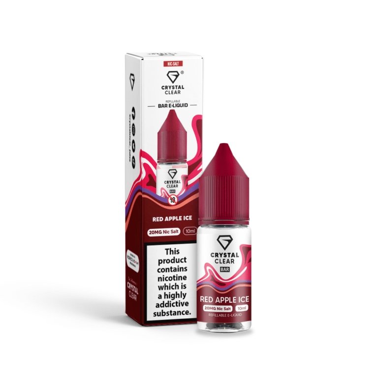 Crystal Clear Red Apple Ice 10ml nicotine salt e-liquid bottle and box with 20mg strength for MTL vape kits