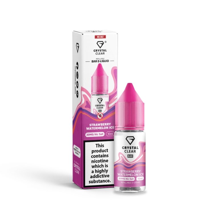 Crystal Clear 10ml Strawberry Watermelon Ice Nic Salt e-liquid with 20mg nicotine strength and childproof cap, box of 10