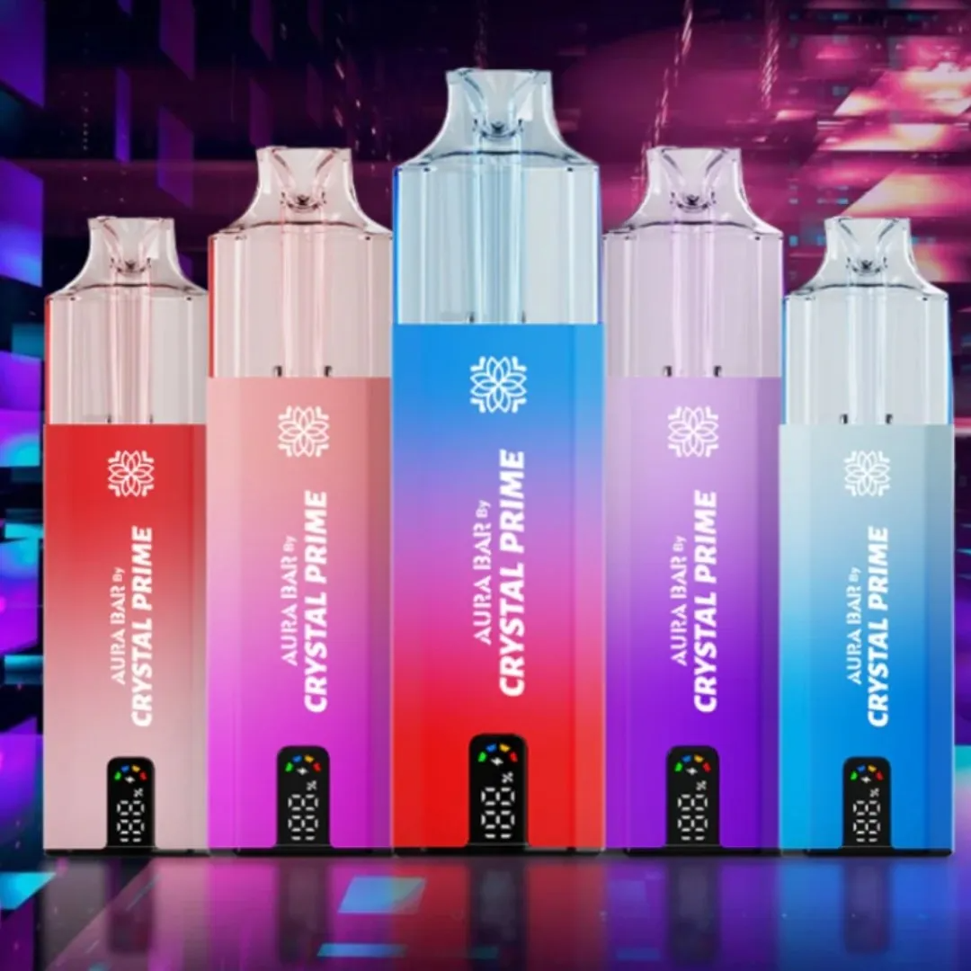 Crystal Prime 10000 Puffs reusable vape devices in gradient colors with LED display for long-lasting vaping and intense flavor delivery