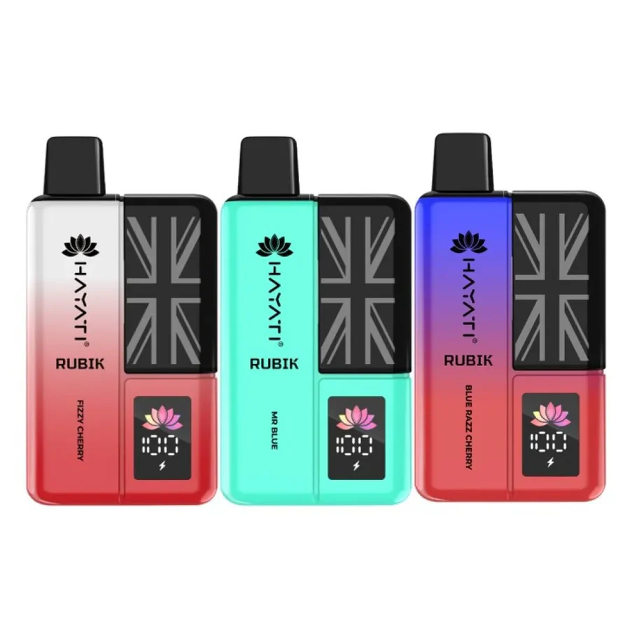 Three colorful vape devices with Union Jack design on a white background