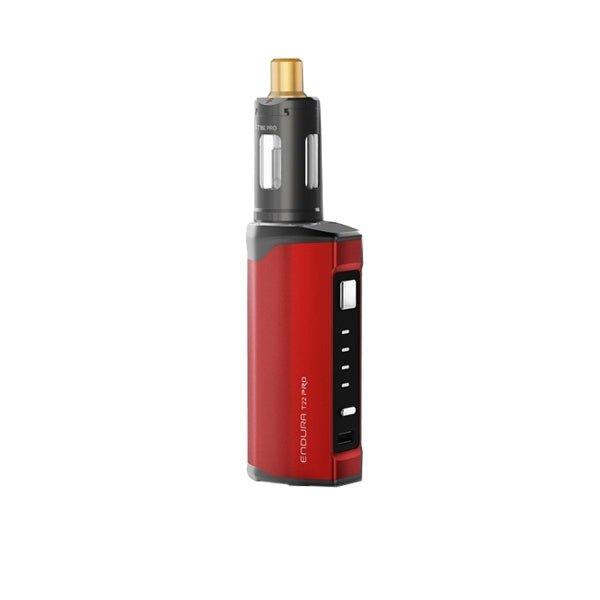 Red Innokin Endura T22 Pro Kit vape device with black tank and gold mouthpiece, compact design and adjustable wattage settings