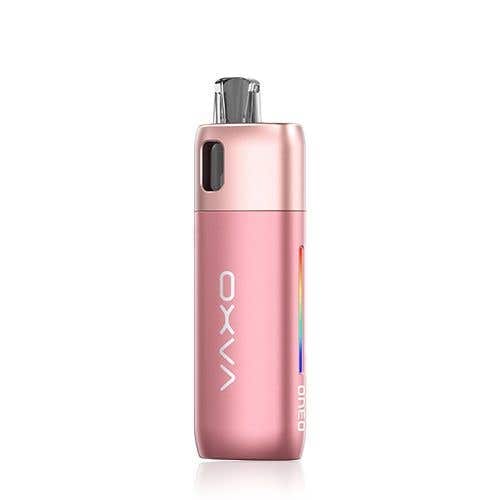 Oxva Oneo Pod Vape Kit in pink with compact design and colorful RGB lighting effects.