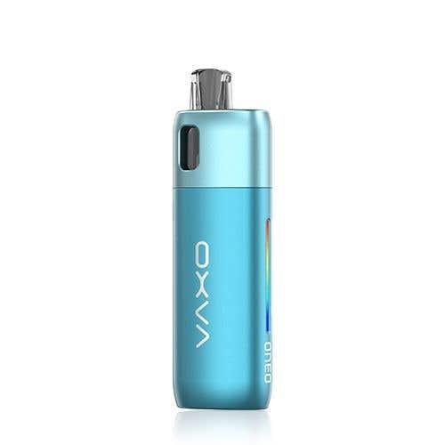 Blue Oxva Oneo Pod Vape Kit device with RGB lighting and aluminum alloy body
