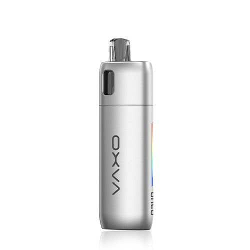 Silver Oxva Oneo Pod Vape Kit with compact design and side refill cartridge.