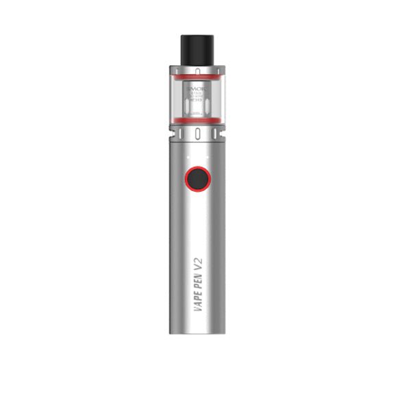 Silver Smok Vape Pen V2 with 1600mAh battery, 2ml tank, adjustable airflow, and single button operation.
