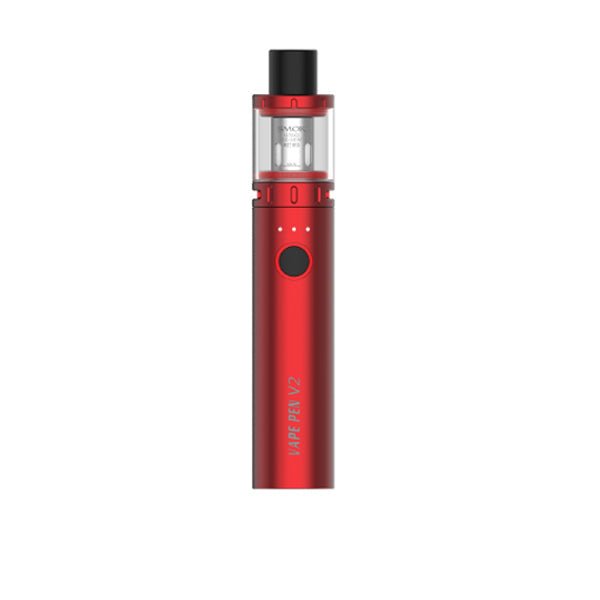 Red Smok Vape Pen V2 with 1600mAh battery, 2ml tank, adjustable airflow, and single button operation.
