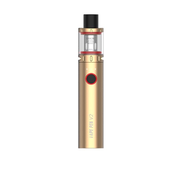 Smok Vape Pen V2 gold portable vape pen with 1600mAh battery and 2ml tank, 60W output, adjustable airflow, and meshed coil