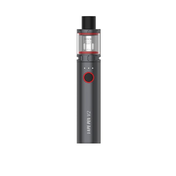 Black Smok Vape Pen V2 with red accents, 2ml tank, 1600mAh battery, and adjustable airflow system.