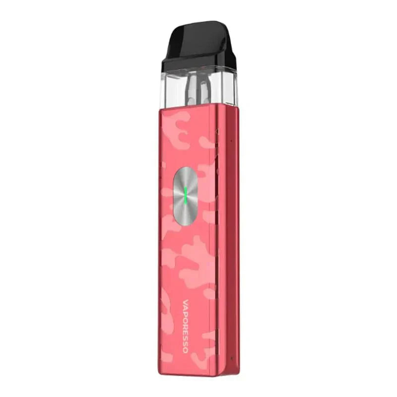 Vaporesso XROS 4 Mini pod vape kit in red camo design with compact aluminum alloy body and USB Type-C charging port
