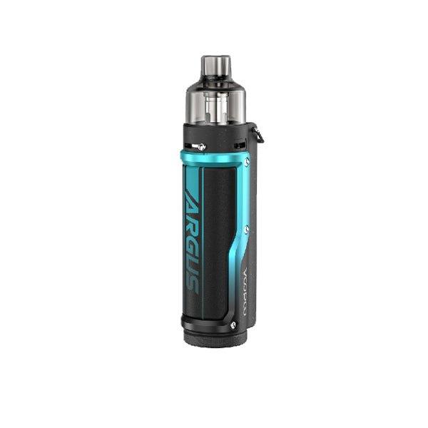 Voopoo Argus Pro pod vape kit with ergonomic metal and leather design, 80W output, built-in 3000mAh battery, and 0.96-inch color screen