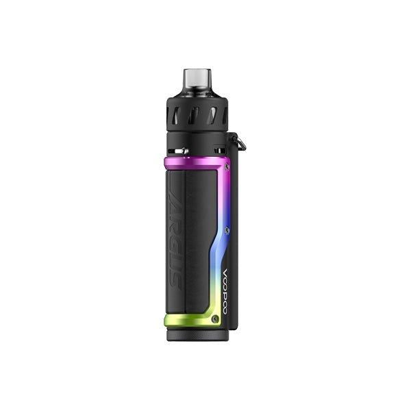 Voopoo Argus Pro pod kit with ergonomic design, built-in 3000mAh battery, zinc alloy and leather finish, 0.96-inch color screen, 80W output, and Type-C charging port.