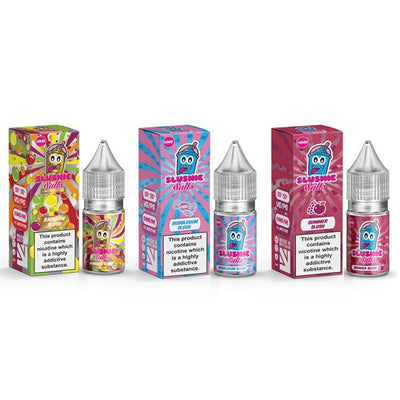 Liqua Vape 10ml nic salt e-liquids with colorful slushie-inspired fruit and candy flavors, childproof bottles.
