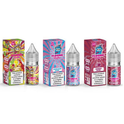 Liqua Vape 10ml nic salt e-liquids with colorful slushie-inspired fruit and candy flavors, childproof bottles.