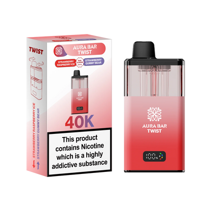 Aura Bar 40K Vape Kit with dual-flavour twist mechanism, 850mAh rechargeable battery, LED display, and prefilled pods for up to 40,000 puffs.