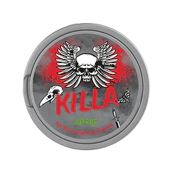 Killa Nicopods Apple flavored slim nicotine pouches tin with skull and wings design