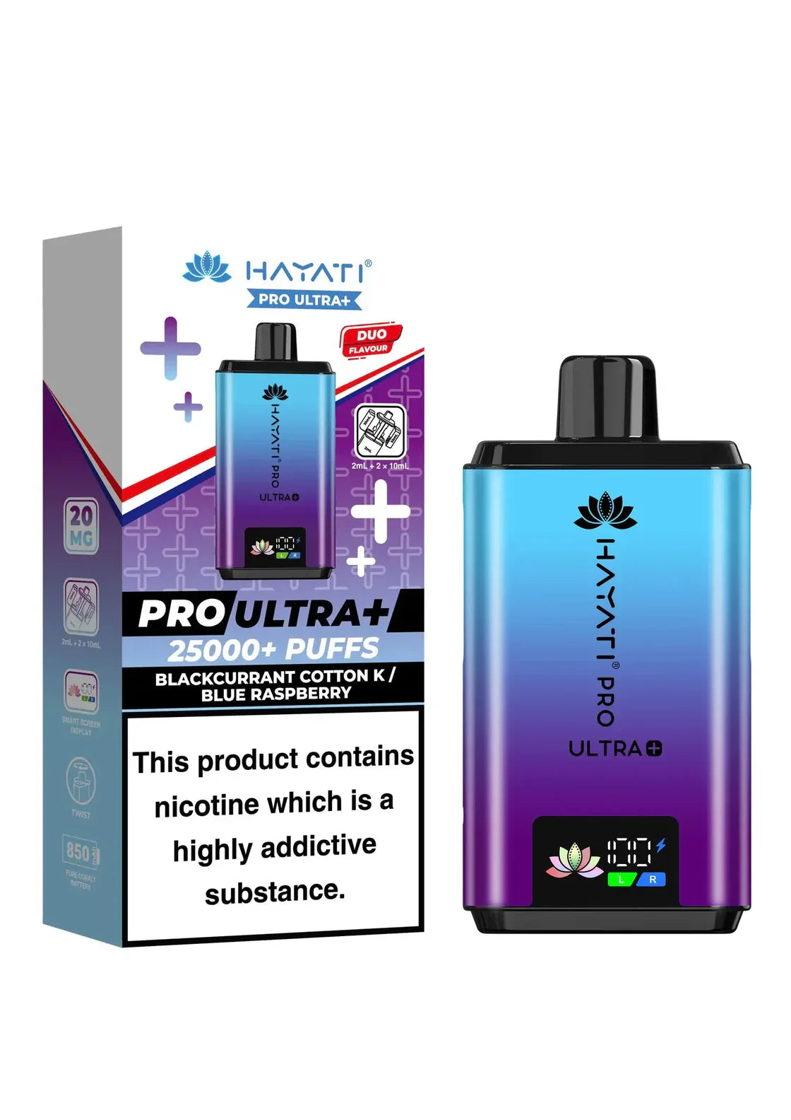Hayati Pro Ultra Plus 25000 vape kit pack of 5 with dual tank and smart battery display