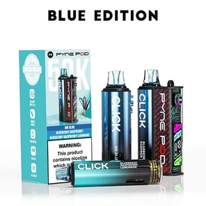 Pyne Pod Click 50K prefilled pod kit with rechargeable battery and LED display, blue edition, includes device and pods
