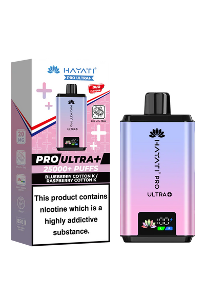 Hayati Pro Ultra+ reusable vape kit with 25000+ puffs, dual flavor system, smart battery display, and ban-proof certification, pack of 5.