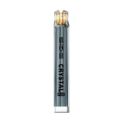 Sleek grey SKE Crystal Plus Pod Kit vape device with transparent mouthpiece and black branding text.