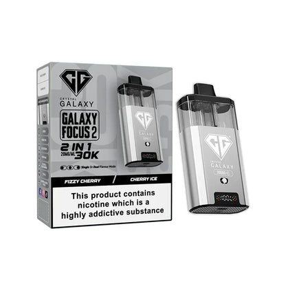 Crystal Galaxy Focus 2 30K puffs prefilled dual-flavor vape pod kit with rechargeable battery and LED display