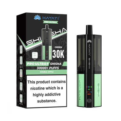 Green and Black Vape device with packaging displaying 'HAYATI' branding on a white background.