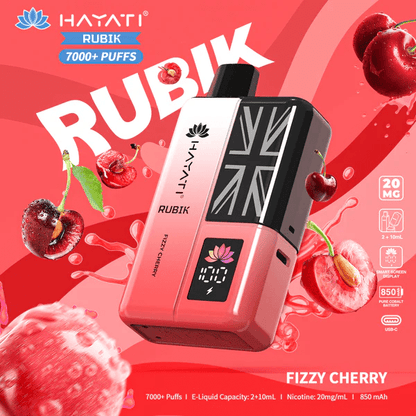 Hayati Pro Ultra+ 7000+ puffs reusable vape kit with single flavor fizzy cherry system and smart battery display