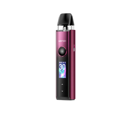 Geekvape Wenax Q Pro vape kit with 1200mAh battery, adjustable 5-30W power, dual pods, and shock-resistant design in purple.