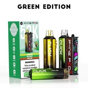 Pyne Pod Click 50K prefilled pod kit with 5 pack, rechargeable vape device, up to 50,000 puffs, smooth airflow, and magnetic pod connection in green edition