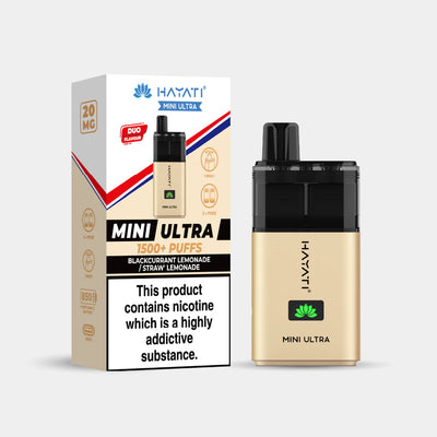 Hayati Mini Ultra straw' lemonade vape device and packaging on a white background