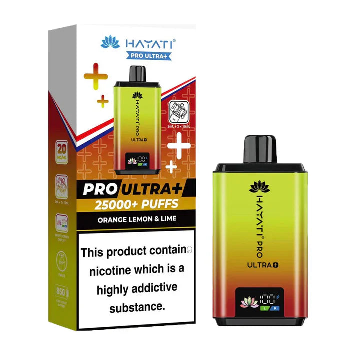 Hayati Pro Ultra Plus 25000 puff vape kit with duo tank and smart battery display pack of 5