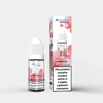 Hayati Nic Salts Cherry Ice 10ml e-liquid bottle and packaging with nicotine warning label.