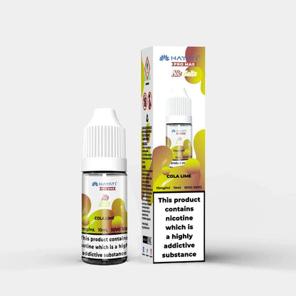 Hayati Nic Salts 10ml e-liquid bottle and box with cola lime flavor and 10mg nicotine strength